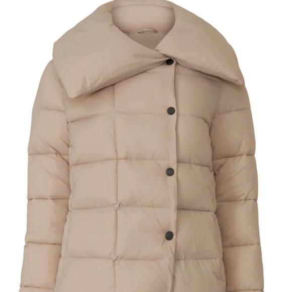 Soia & Kyo Tan Puffer Jacket Large & XL ❄️ Quilted Collar, Asymmetric Buttons - Picture 9 of 10